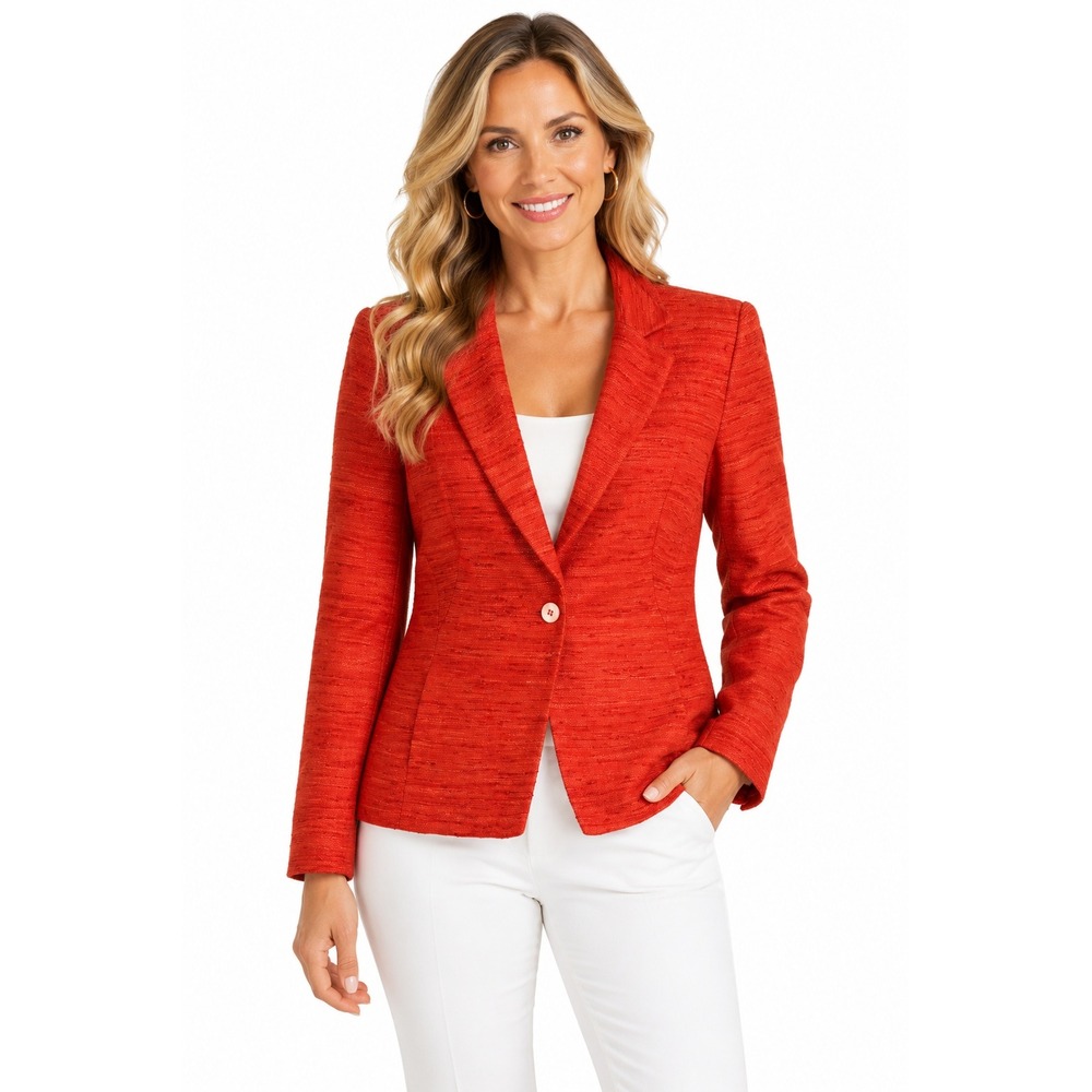 Jones New York Blazer 12 Orange/Red Silk Collection Quiet Luxury Timeless Office